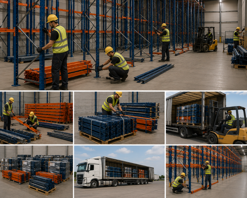 Démontage de racks industriels dans un entrepôt